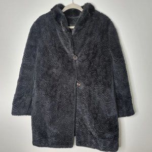 Vintage Princess Garment Medium Black Plush Textured Peacoat Jacket